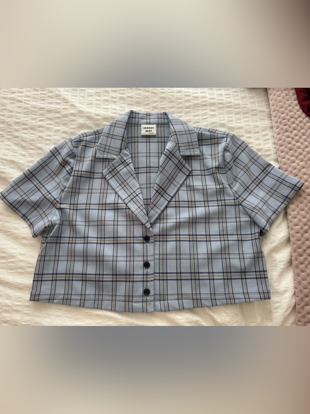 Sunday Best Blue Plaid Cropped Button Up